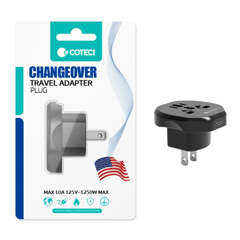 COTECI US / UK / EU Plug to Universal Adapter Portable Power Converter for Global Travel - US Plug