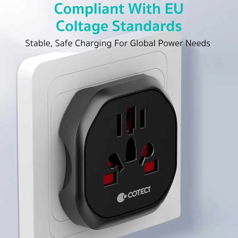 COTECI US / UK / EU Plug to Universal Adapter Portable Power Converter for Global Travel - US Plug