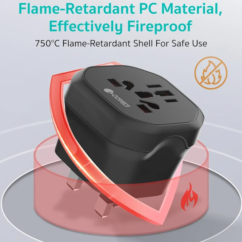 COTECI US / UK / EU Plug to Universal Adapter Portable Power Converter for Global Travel - US Plug