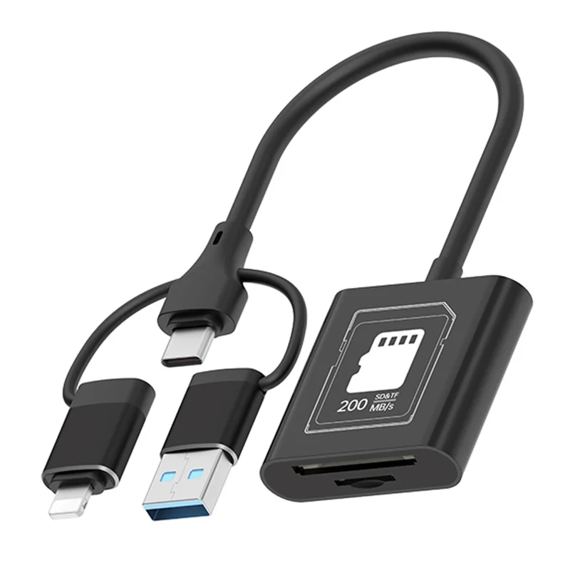 TYS-205 iP / Type-C / USB to SD / TF Card Reader High Speed Dual Slot V30 USB 3.0 Adapter for Data Transfer / Photo Backup Compatible with iOS / Android / MAC