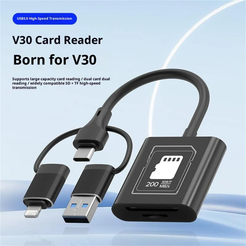 TYS-205 iP / Type-C / USB to SD / TF Card Reader High Speed Dual Slot V30 USB 3.0 Adapter for Data Transfer / Photo Backup Compatible with iOS / Android / MAC