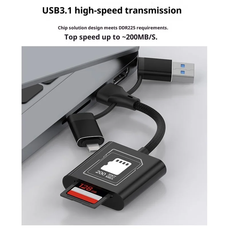 TYS-205 iP / Type-C / USB to SD / TF Card Reader High Speed Dual Slot V30 USB 3.0 Adapter for Data Transfer / Photo Backup Compatible with iOS / Android / MAC