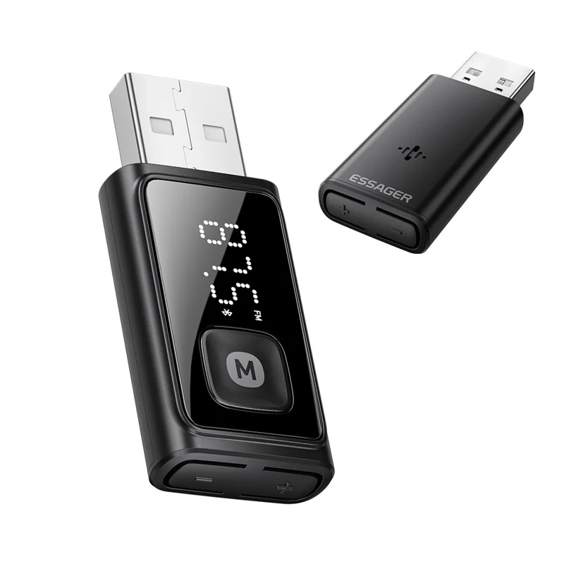 Adaptador Transmissor FM Compatível com Bluetooth ESSAGER com Microfone Integrado Chamada HD Redução de Ruído - Preto