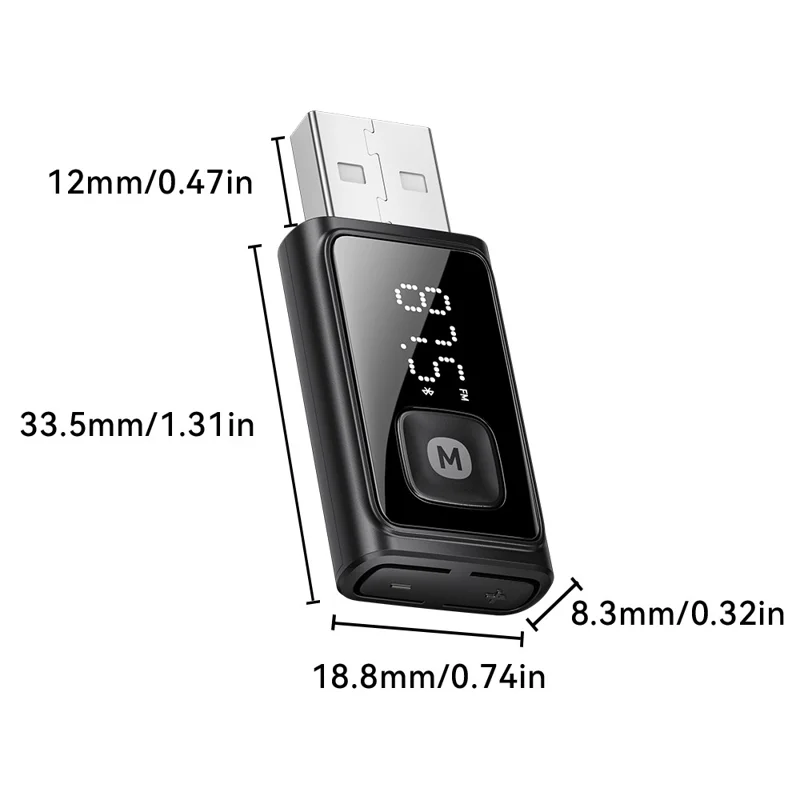 Adaptador Transmissor FM Compatível com Bluetooth ESSAGER com Microfone Integrado Chamada HD Redução de Ruído - Preto