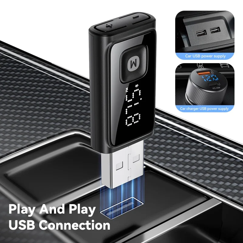 Adaptador Transmissor FM Compatível com Bluetooth ESSAGER com Microfone Integrado Chamada HD Redução de Ruído - Preto