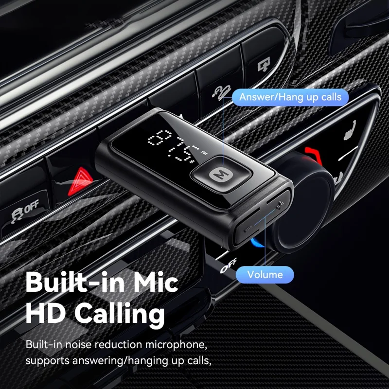 Adaptador Transmissor FM Compatível com Bluetooth ESSAGER com Microfone Integrado Chamada HD Redução de Ruído - Preto