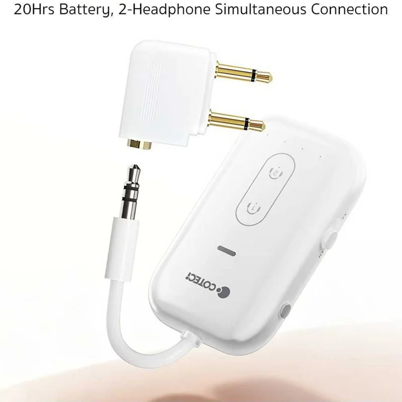 COTECI MS-046 2 in 1 Ricevitore/Trasmettitore Audio Wireless Adattatore Audio 3,5 mm con Supporto per Connessione a Doppia Cuffia - Bianco