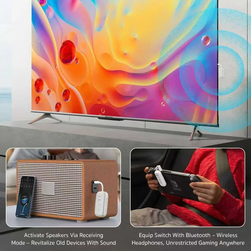 COTECI MS-046 2 in 1 Ricevitore/Trasmettitore Audio Wireless Adattatore Audio 3,5 mm con Supporto per Connessione a Doppia Cuffia - Bianco