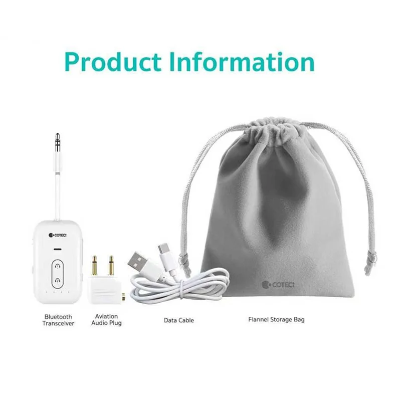 COTECI MS-046 2 in 1 Ricevitore/Trasmettitore Audio Wireless Adattatore Audio 3,5 mm con Supporto per Connessione a Doppia Cuffia - Bianco