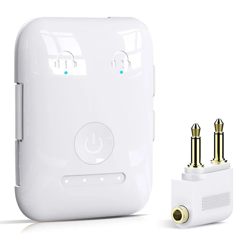 BF02 BT 5.3 Transmitter Wireless Adapter for Airplane  /  TV  /  Gym Audio Devices Supports 2 Earbuds / Headphones - White
