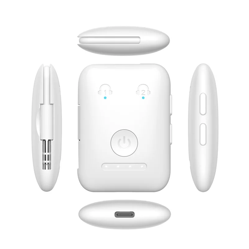 BF02 BT 5.3 Transmitter Wireless Adapter for Airplane  /  TV  /  Gym Audio Devices Supports 2 Earbuds / Headphones - White