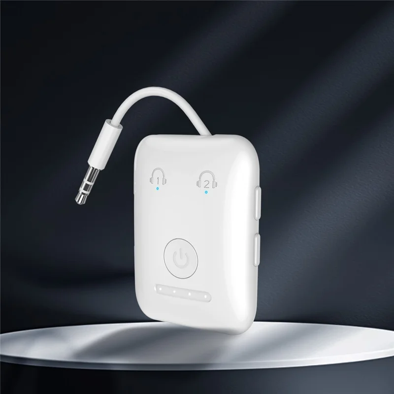 BF02 BT 5.3 Transmitter Wireless Adapter for Airplane  /  TV  /  Gym Audio Devices Supports 2 Earbuds / Headphones - White