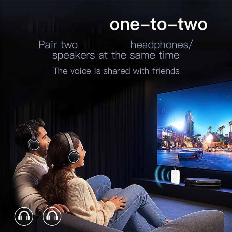 BF02 BT 5.3 Transmitter Wireless Adapter for Airplane  /  TV  /  Gym Audio Devices Supports 2 Earbuds / Headphones - White