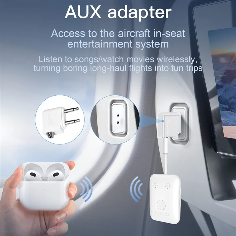 BF02 BT 5.3 Transmitter Wireless Adapter for Airplane  /  TV  /  Gym Audio Devices Supports 2 Earbuds / Headphones - White