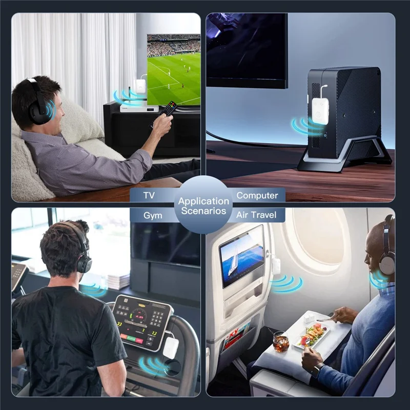BF02 BT 5.3 Transmitter Wireless Adapter for Airplane  /  TV  /  Gym Audio Devices Supports 2 Earbuds / Headphones - White