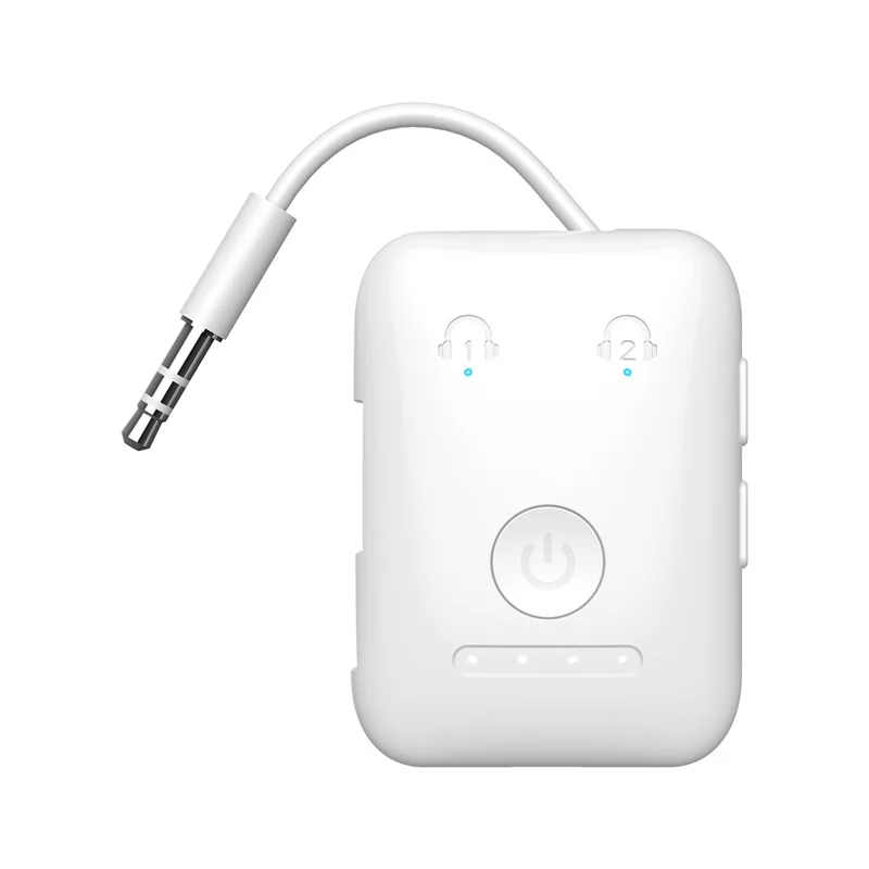 BF02 BT 5.3 Transmitter Wireless Adapter for Airplane  /  TV  /  Gym Audio Devices Supports 2 Earbuds / Headphones - White