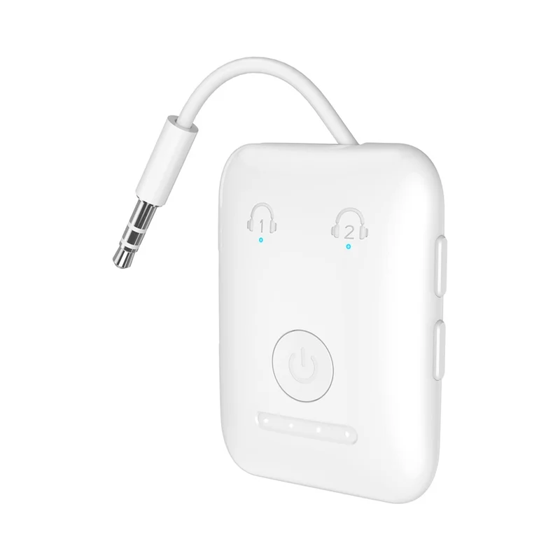 BF02 BT 5.3 Transmitter Wireless Adapter for Airplane  /  TV  /  Gym Audio Devices Supports 2 Earbuds / Headphones - White