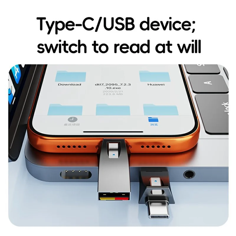 USB-A / USB-C 2 in 1 TF Card Reader for Phones / Tablets / Computers Memory Card Reader Compatible with iOS / Android / Mac - Grey
