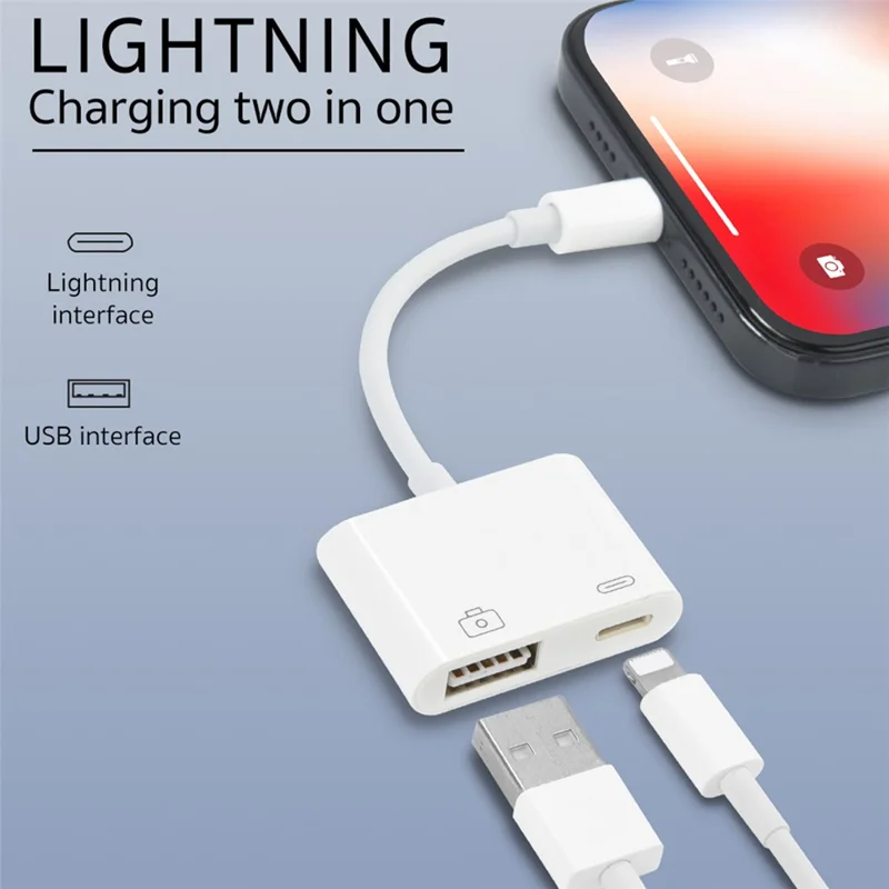 COTECI 33011 iP (5-14) USB OTG Adapter 2-in-1 Male to USB Female Adapter Charger Cable for iPhone iPad Camera U Disk