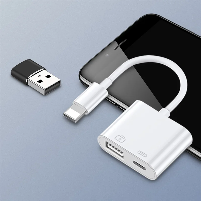 COTECI 33011 iP (5-14) USB OTG Adapter 2-in-1 Male to USB Female Adapter Charger Cable for iPhone iPad Camera U Disk