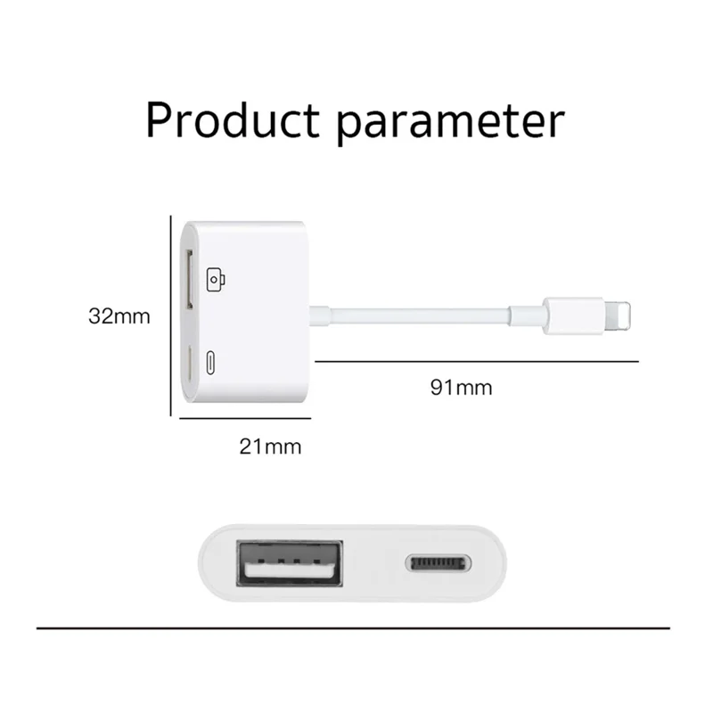 COTECI 33011 iP (5-14) USB OTG Adapter 2-in-1 Male to USB Female Adapter Charger Cable for iPhone iPad Camera U Disk