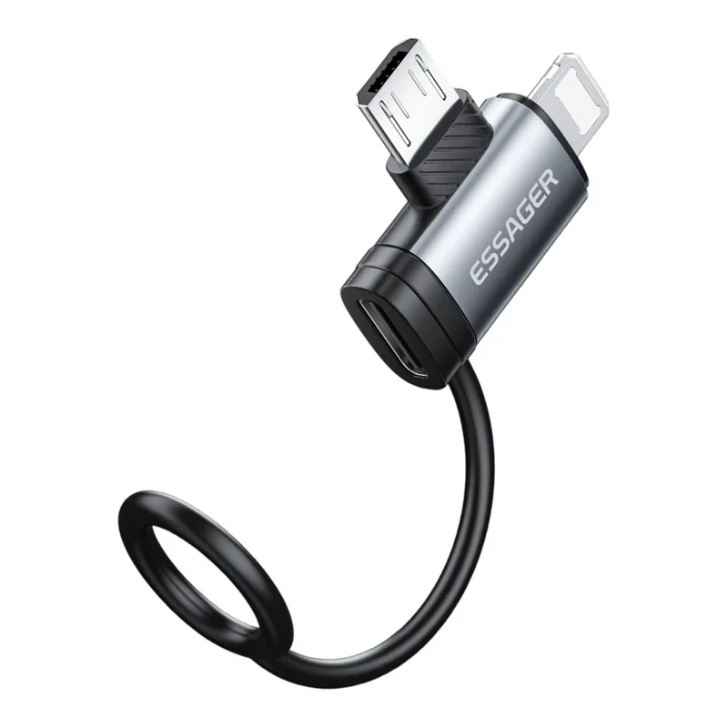 ESSAGER 2-in-1 Adapter Type-C Female to iP (5-14) Male + Micro USB Male 3A Fast Charging Cable Adapter Converter