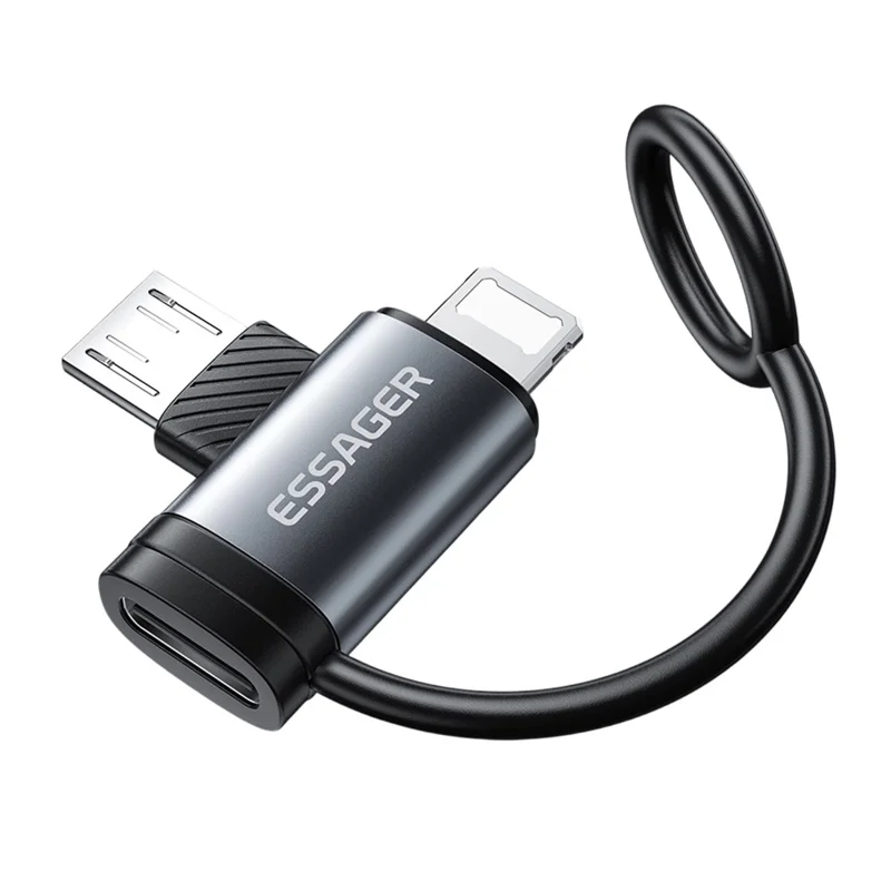ESSAGER 2-in-1 Adapter Type-C Female to iP (5-14) Male + Micro USB Male 3A Fast Charging Cable Adapter Converter