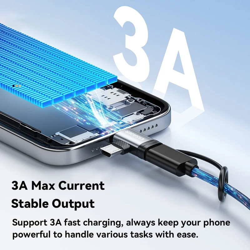 ESSAGER 2-in-1 Adapter Type-C Female to iP (5-14) Male + Micro USB Male 3A Fast Charging Cable Adapter Converter