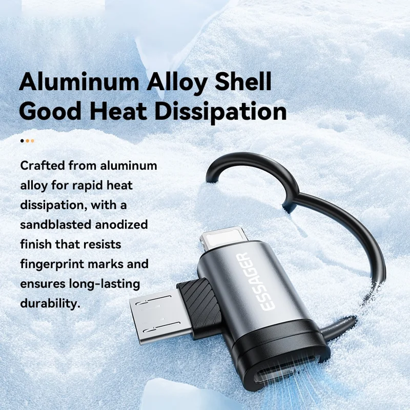 ESSAGER 2-in-1 Adapter Type-C Female to iP (5-14) Male + Micro USB Male 3A Fast Charging Cable Adapter Converter