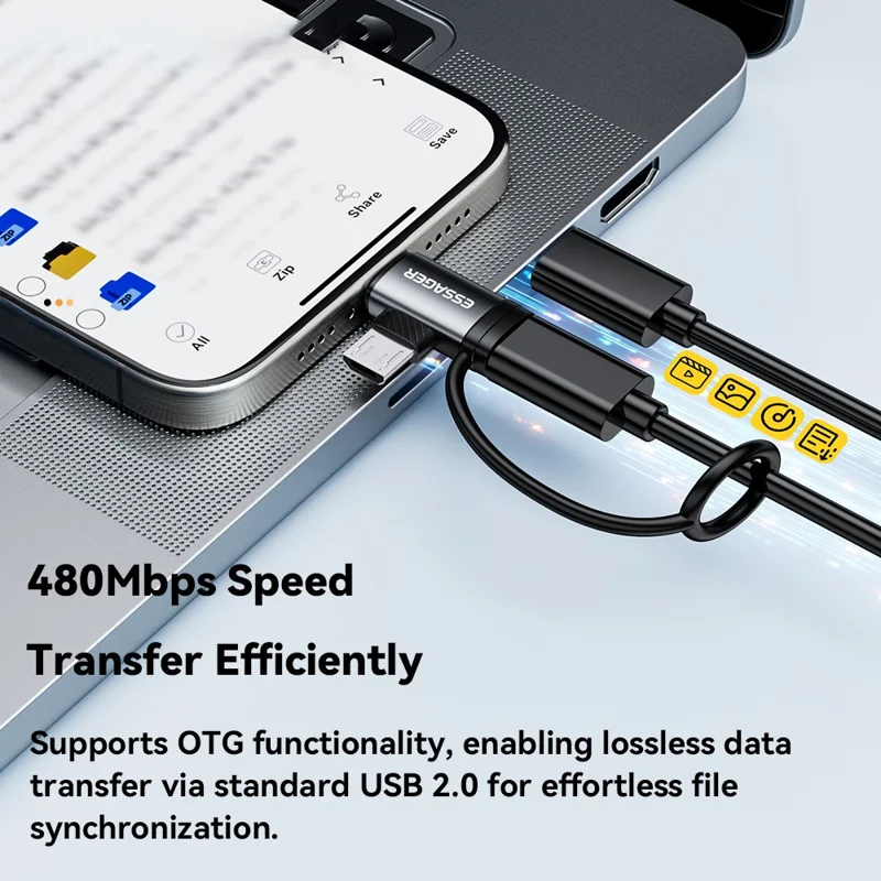 ESSAGER 2-in-1 Adapter Type-C Female to iP (5-14) Male + Micro USB Male 3A Fast Charging Cable Adapter Converter