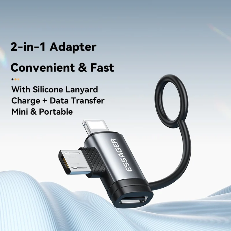 ESSAGER 2-in-1 Adapter Type-C Female to iP (5-14) Male + Micro USB Male 3A Fast Charging Cable Adapter Converter