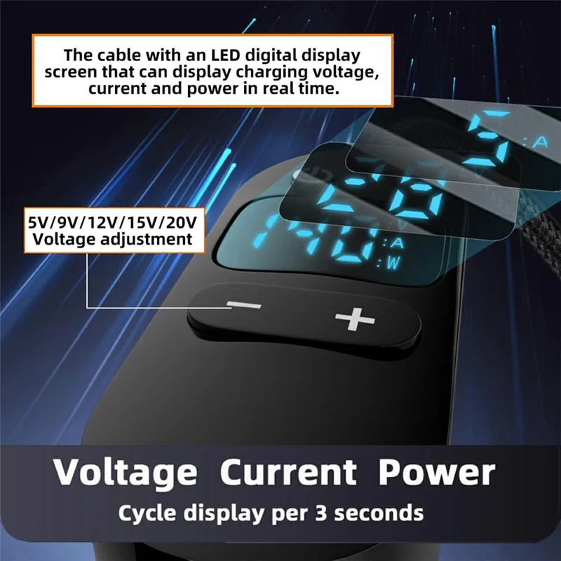 140W USB-C to DC 5.5x2.5mm Power Cable LED Display 6 Voltage Adjustable Charge Cable Charging Cord for Laptop