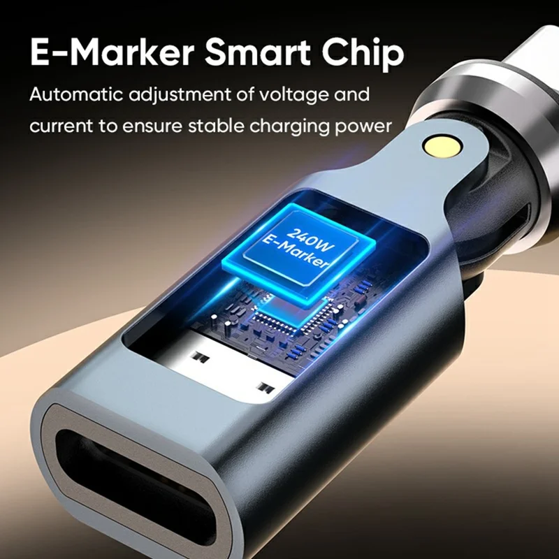 USB-C Male to Type-C Female Adapter PD240W Fast Charging 540 Degree Rotation OTG Digital Display 5A Converter