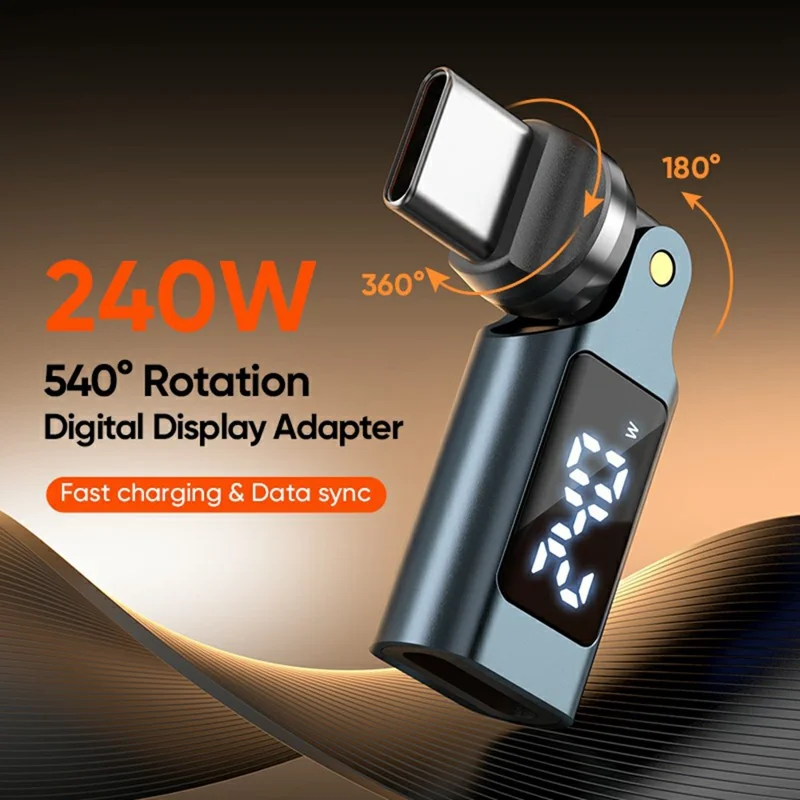 USB-C Male to Type-C Female Adapter PD240W Fast Charging 540 Degree Rotation OTG Digital Display 5A Converter