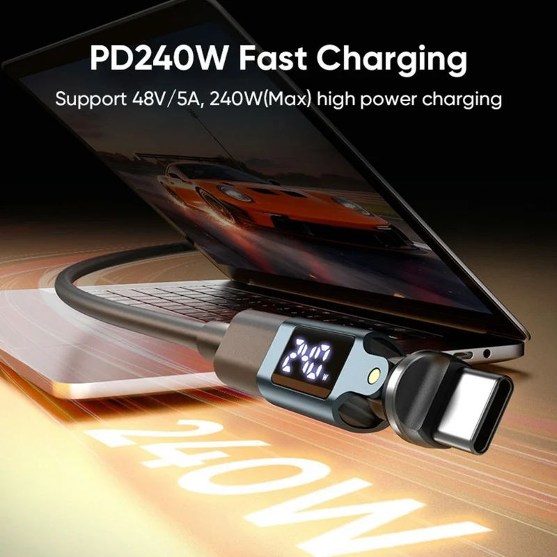 USB-C Male to Type-C Female Adapter PD240W Fast Charging 540 Degree Rotation OTG Digital Display 5A Converter