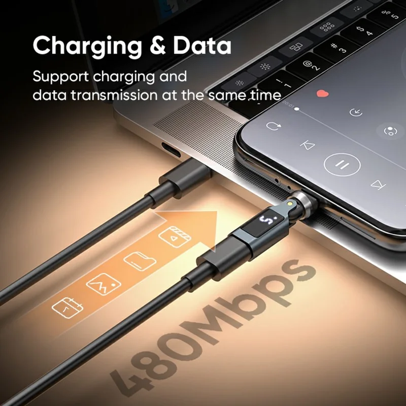 USB-C Male to Type-C Female Adapter PD240W Fast Charging 540 Degree Rotation OTG Digital Display 5A Converter