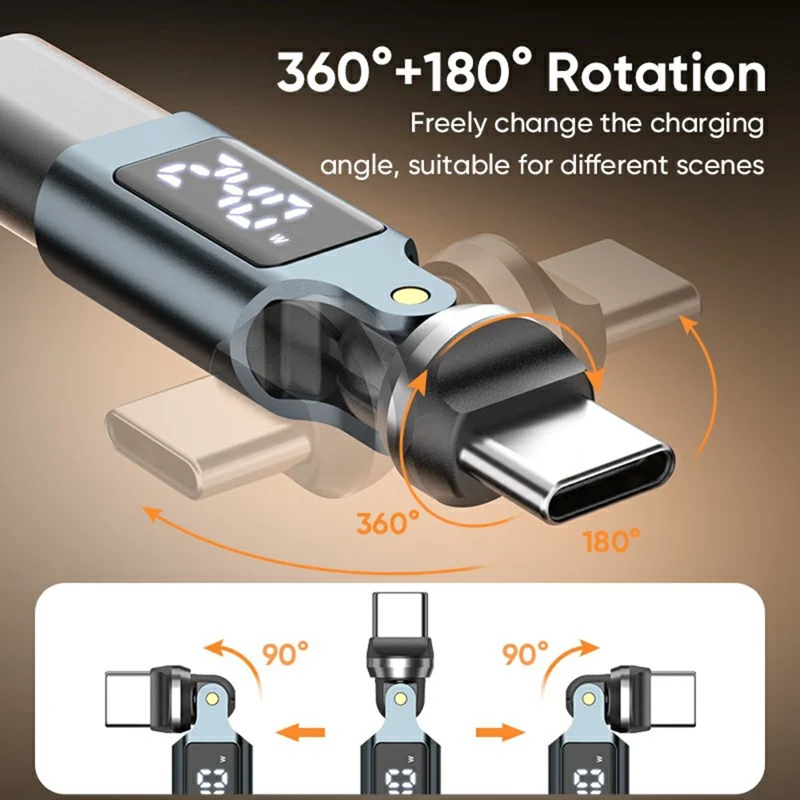 USB-C Male to Type-C Female Adapter PD240W Fast Charging 540 Degree Rotation OTG Digital Display 5A Converter