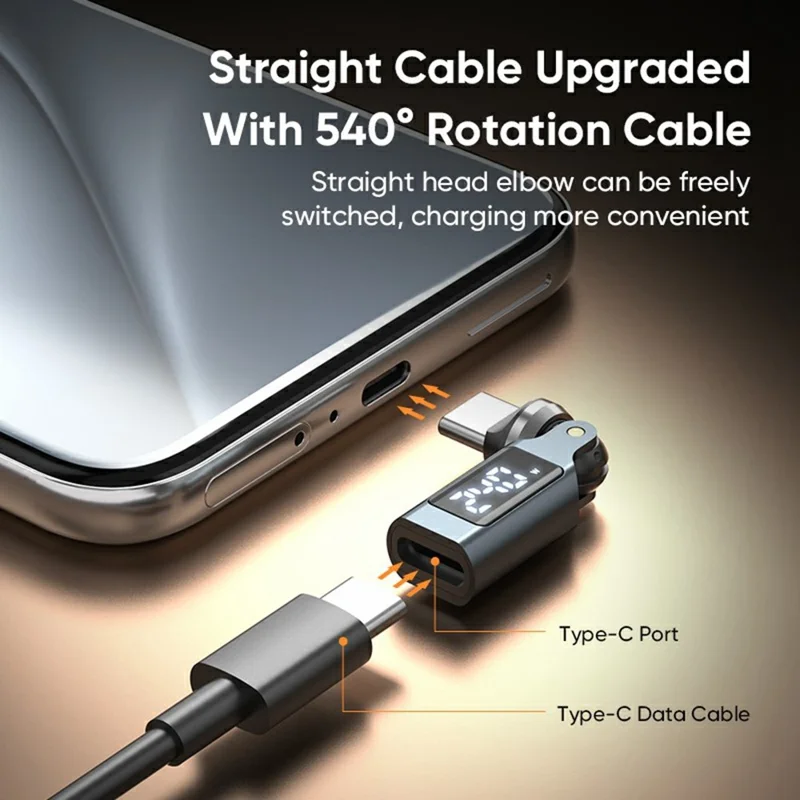 USB-C Male to Type-C Female Adapter PD240W Fast Charging 540 Degree Rotation OTG Digital Display 5A Converter