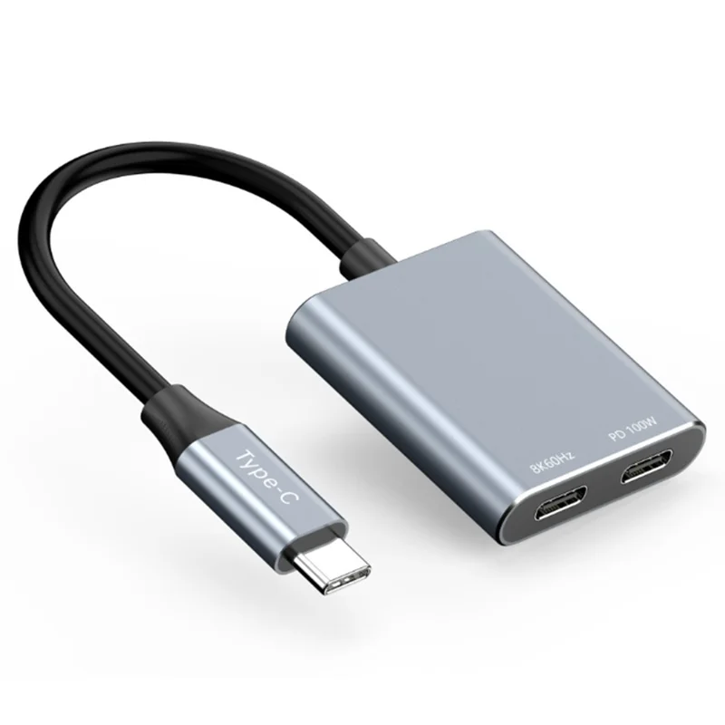 Adaptador UH02 USB-C para Dual USB-C 8K / 60Hz PD 100W, Hub de Carregamento Rápido para Óculos AR / Consola de Jogos / Portátil