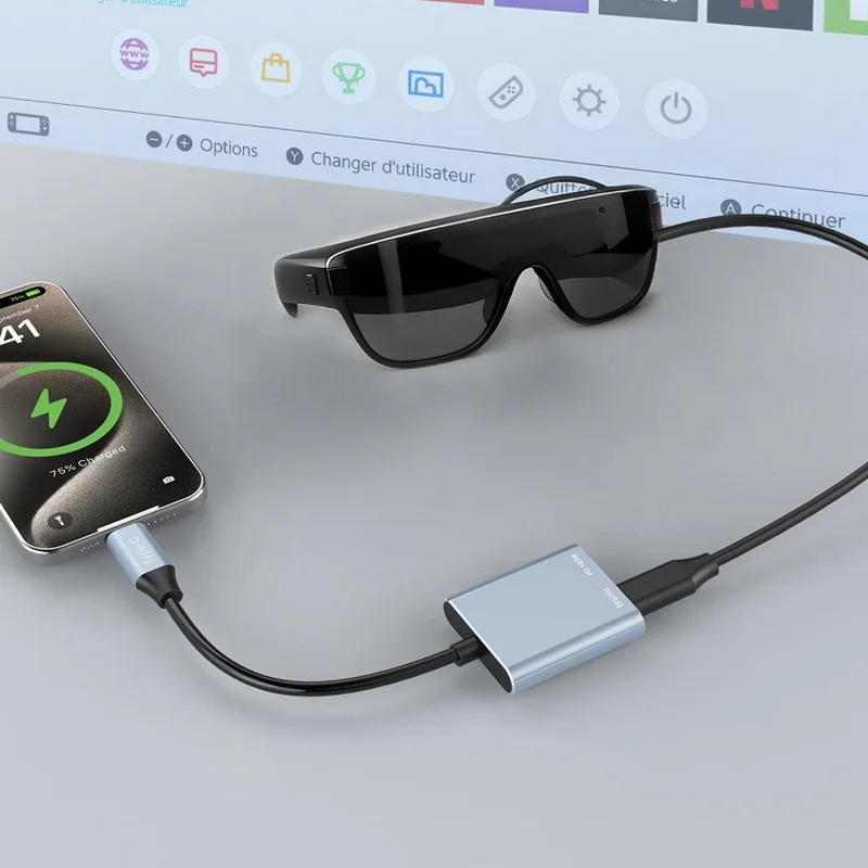 Adaptador UH02 USB-C para Dual USB-C 8K / 60Hz PD 100W, Hub de Carregamento Rápido para Óculos AR / Consola de Jogos / Portátil