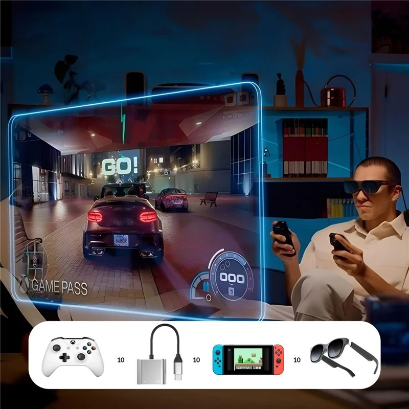 Adaptador UH02 USB-C para Dual USB-C 8K / 60Hz PD 100W, Hub de Carregamento Rápido para Óculos AR / Consola de Jogos / Portátil