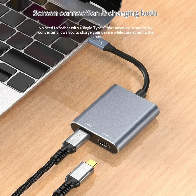 Adaptador UH02 USB-C para Dual USB-C 8K / 60Hz PD 100W, Hub de Carregamento Rápido para Óculos AR / Consola de Jogos / Portátil