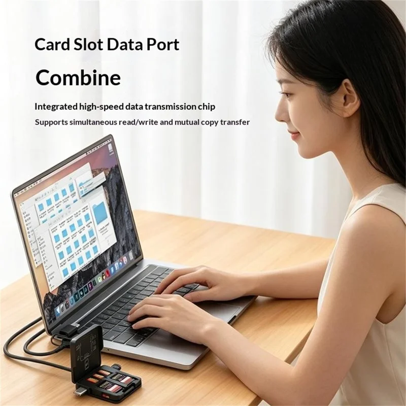 ADS-319 Portable Multifunctional Card Reader Storage Case USB-C  /  USB 3.0 5Gbps High Speed Data Transfer Adapter for SD TF Cards - Black