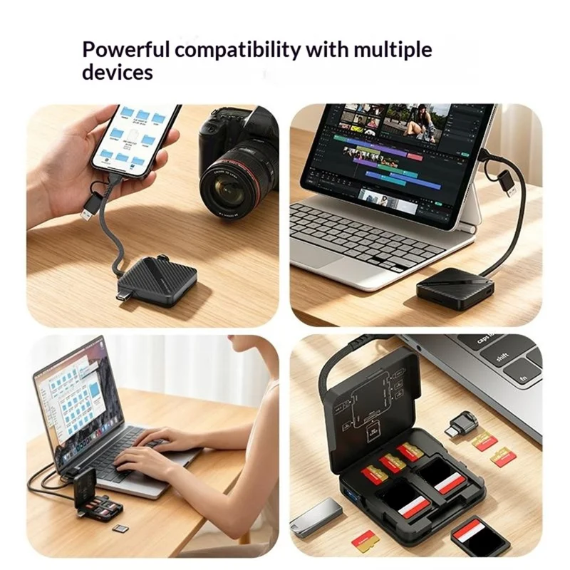 ADS-319 Portable Multifunctional Card Reader Storage Case USB-C  /  USB 3.0 5Gbps High Speed Data Transfer Adapter for SD TF Cards - Black
