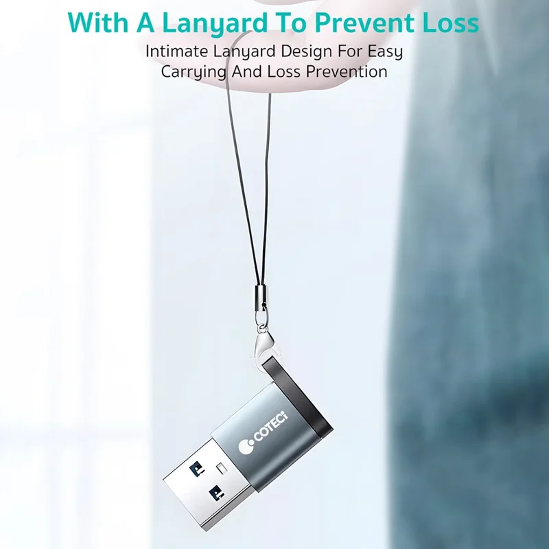 COTECI OF-052 Conversor USB-A Macho para USB-C Fêmea PD 100W Carregamento Rápido Adaptador de Transferência de Dados 10Gbps - Cinzento