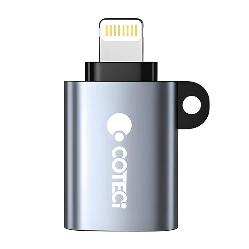 COTECI 87616 Adaptador OTG iP para USB-A, Conversor em Liga de Alumínio Metálico para Transferência de Dados iPhone iPad - Cinzento