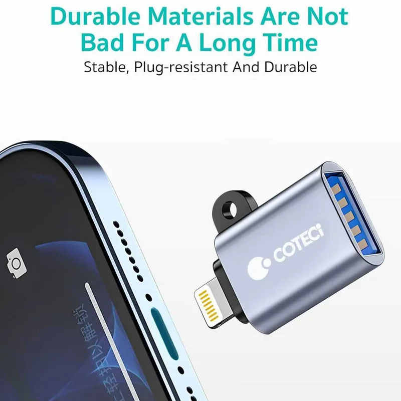 COTECI 87616 Adaptador OTG iP para USB-A, Conversor em Liga de Alumínio Metálico para Transferência de Dados iPhone iPad - Cinzento