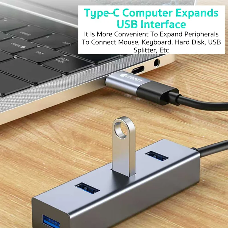 COTECI 87617 Адаптер USB-C — USB-A OTG, алюминиевый разъем для телефона, планшета, ноутбука — серый