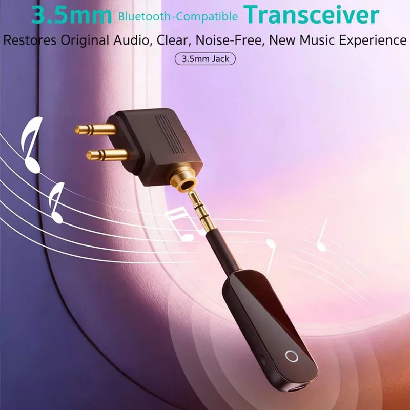 COTECI MS-016 2 em 1 Transmissor e Receptor Bluetooth 5.3 Dongle de Áudio Sem Fios com Adaptador para Viagem em Avião - Preto