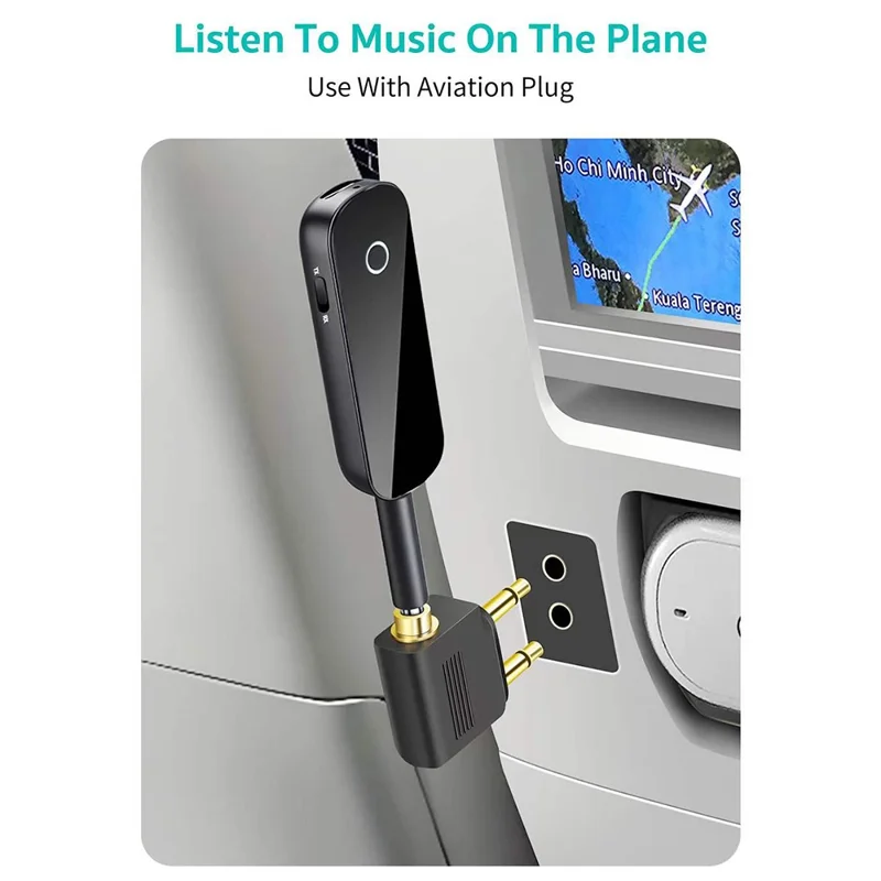 COTECI MS-016 2 em 1 Transmissor e Receptor Bluetooth 5.3 Dongle de Áudio Sem Fios com Adaptador para Viagem em Avião - Preto